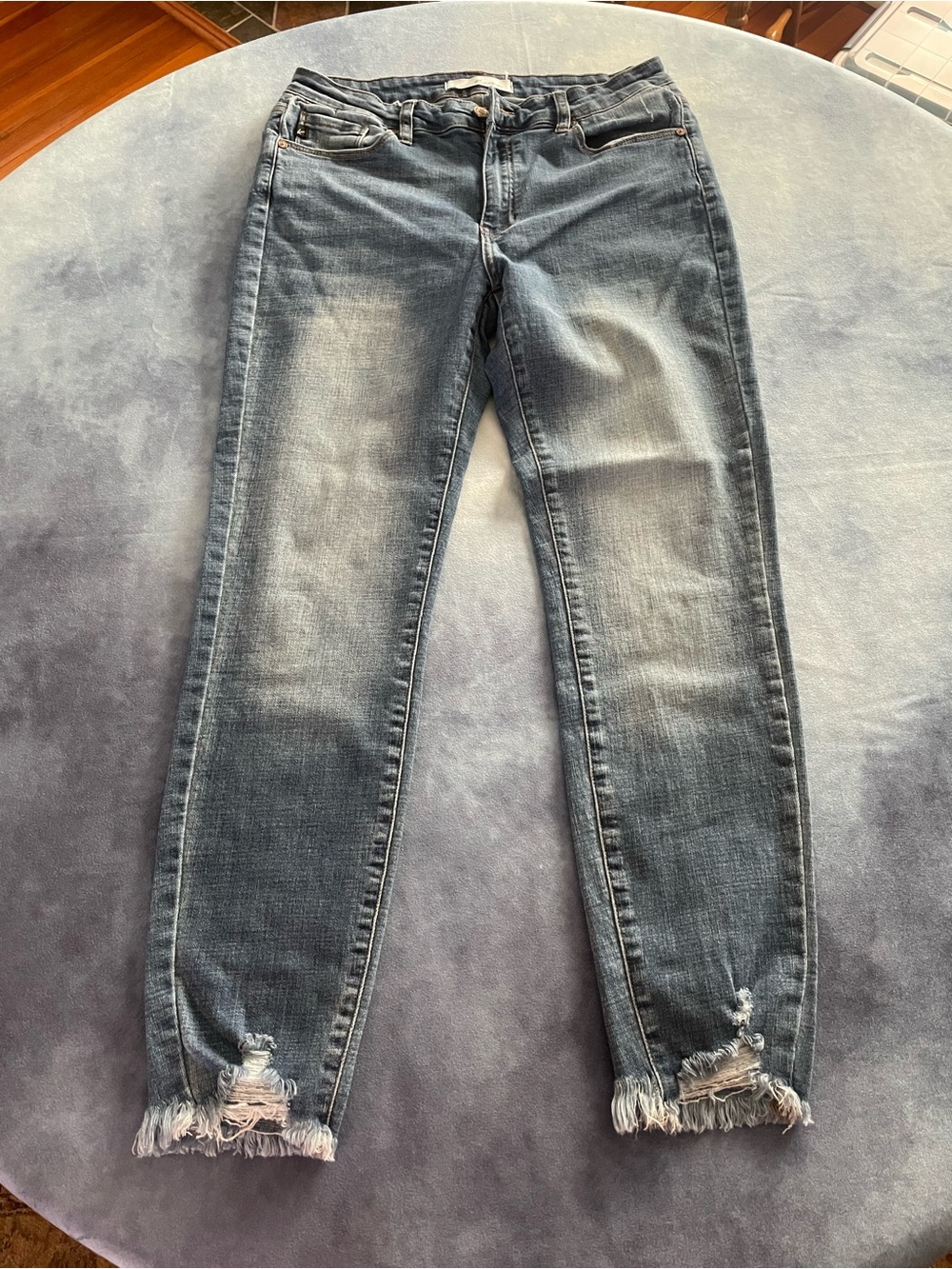 KanCan Blue Distressed Skinny Jeans with Frayed Hem